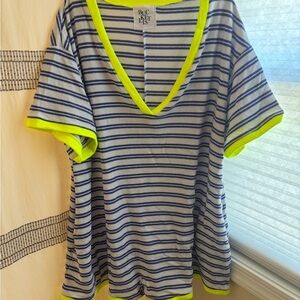 Striped V-Neck Romper with Neon Accents